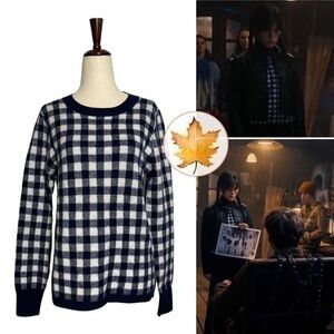 J.Crew • Gingham Checkered Cashmere Sweater S ASO Wednesday Addams